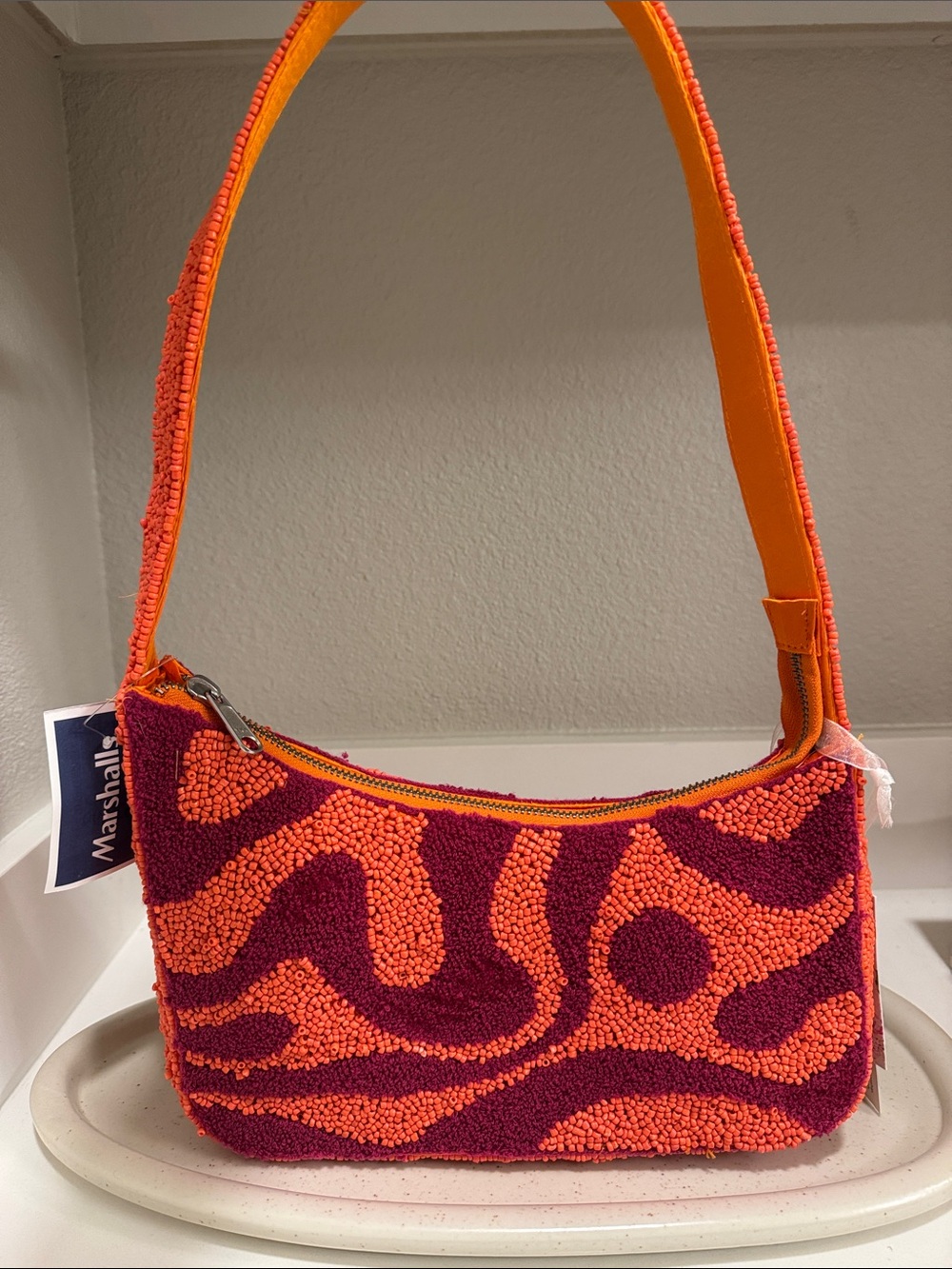 Marshalls Orange and Magenta Textured Beaded Purse